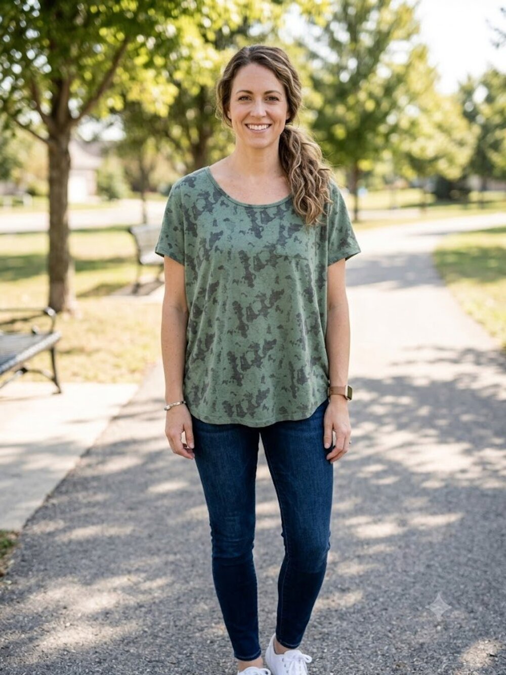 Olive Green Camo Print Pocket Tee